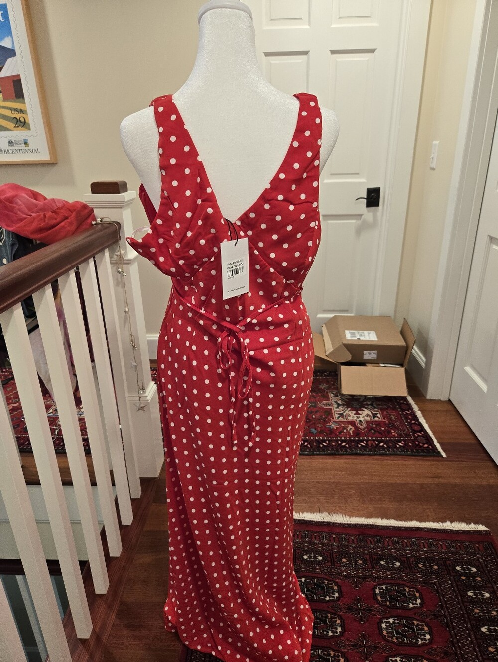 Princess Polly Red Polka Dot V-Neck Maxi Dress by - Picture 3 of 3